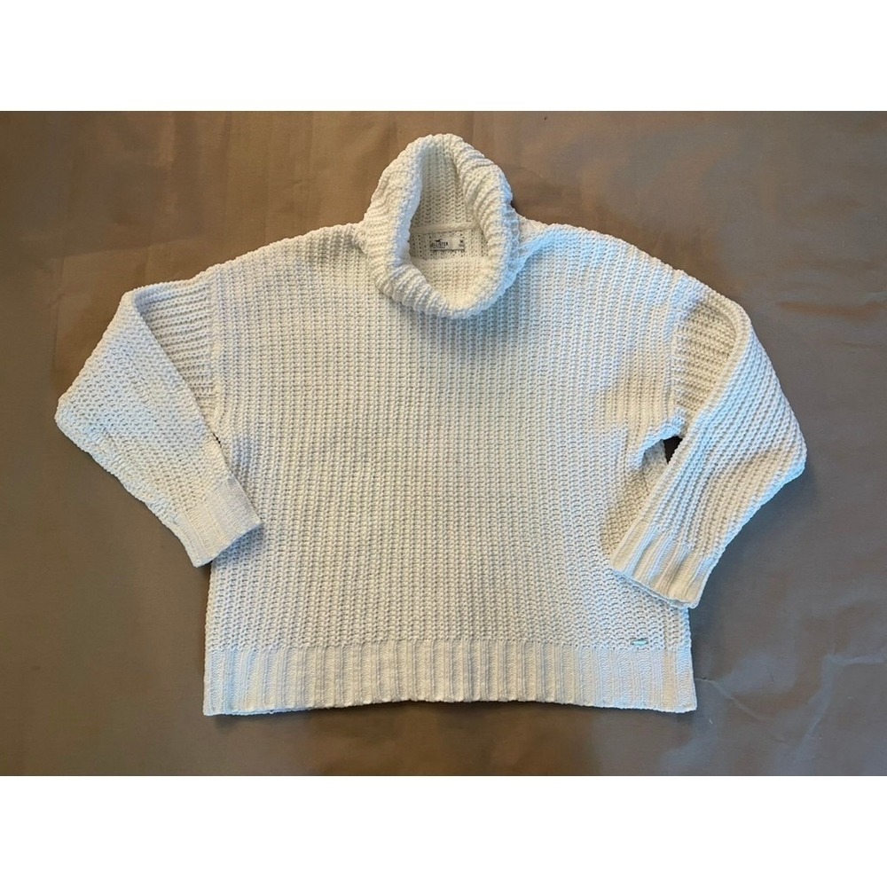 Hollister Chunky Knit Turtleneck Sweater M White Preppy Coastal Cozy Cabincore